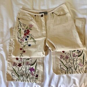 Vintage Floral Embroidered Pants